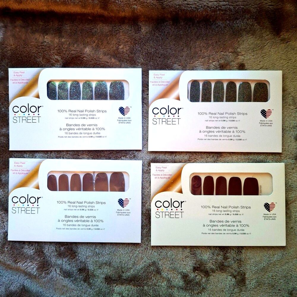 Color Street Dark Nails Bundle - Black Sparkles, Plum, Brown - Retired, New